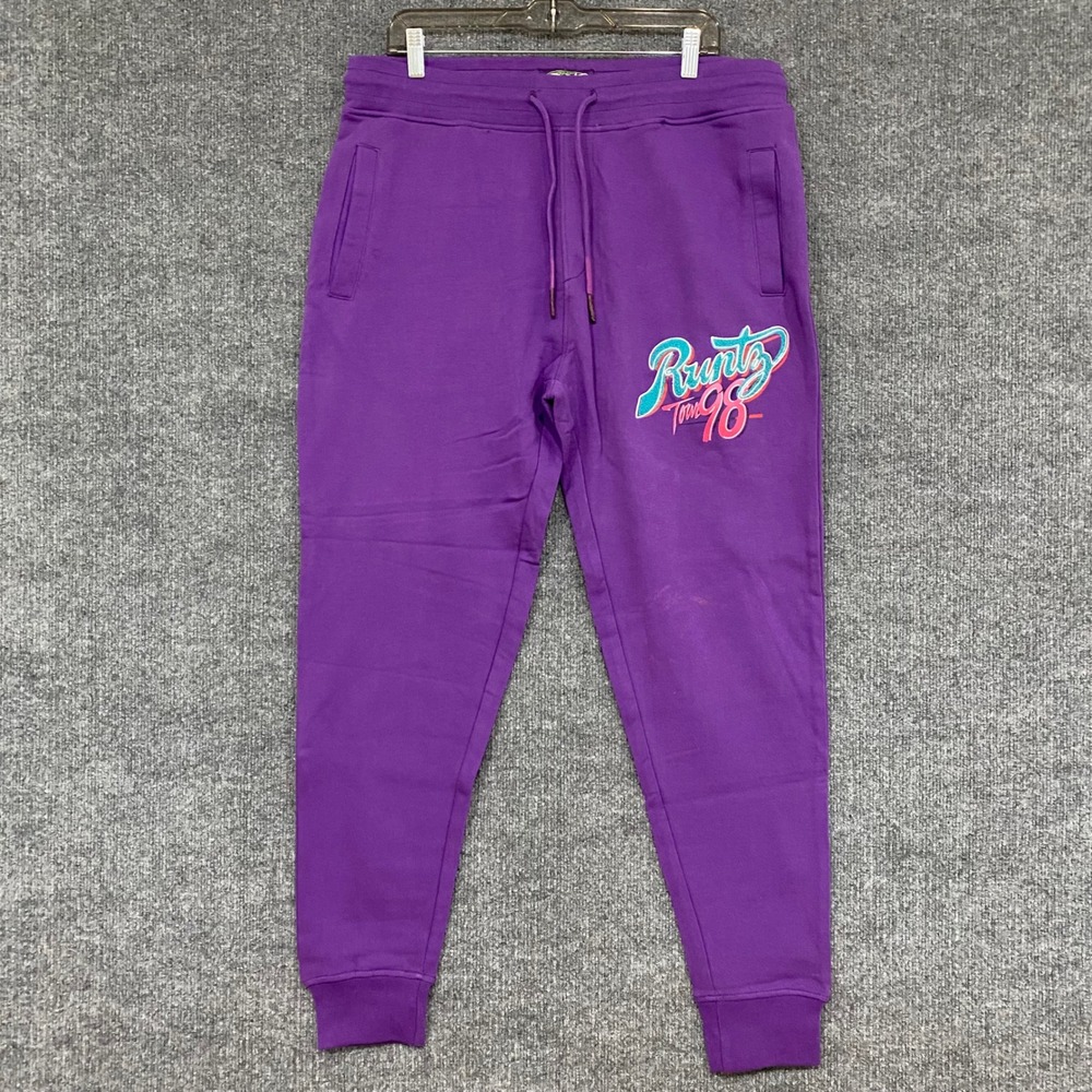 Runtz Worldwide Purple Tour 98 Chenille Patch Joggers Mens Large 36357-PUR NEW